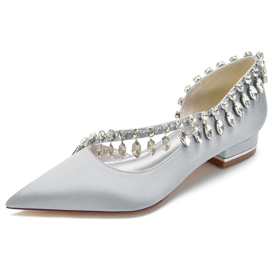 Bridal Shoes for Women with Crystals Tassel Pointed Toe and Low Heel