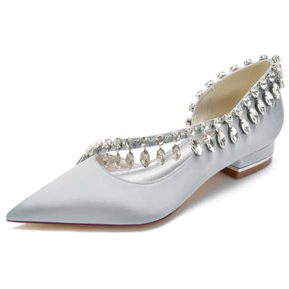 Bridal Shoes for Women with Crystals Tassel Pointed Toe and Low Heel