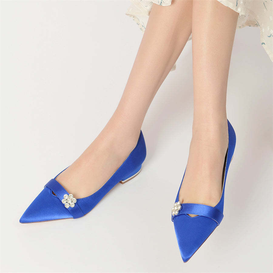 Bridal Shoes for Women with Crystals Flower Pointed Toe and Low Heel