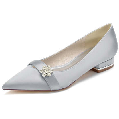 Bridal Shoes for Women with Crystals Flower Pointed Toe and Low Heel