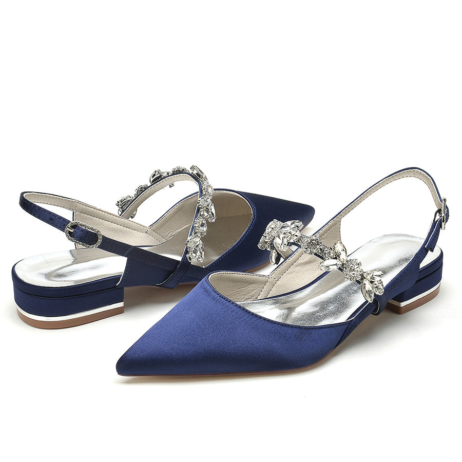 Bridal Shoes for Women with Rhinestone Straps and Pointed Toe Low Heel