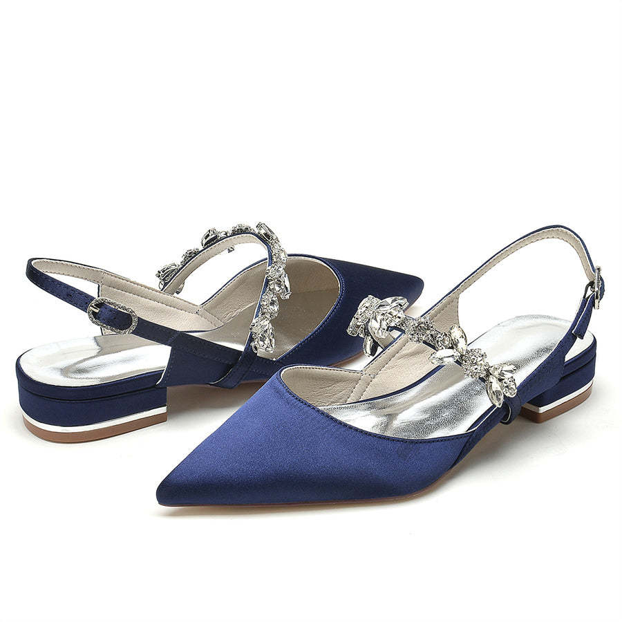 Bridal Shoes for Women with Rhinestone Straps and Pointed Toe Low Heel