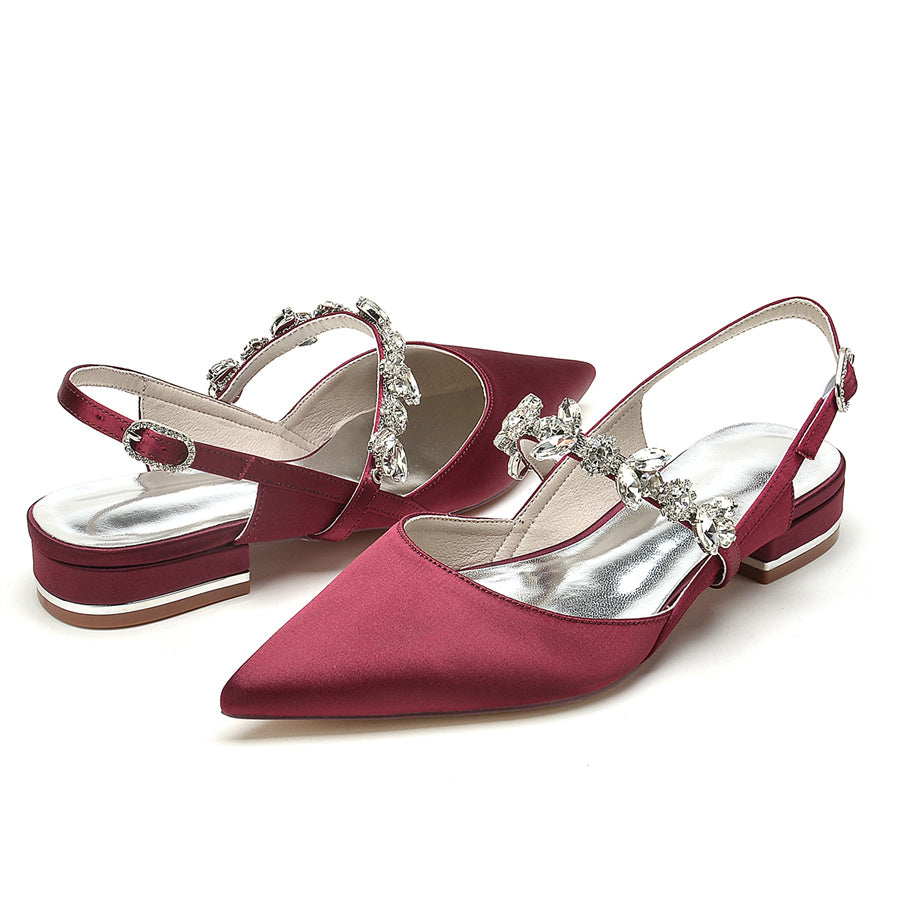 Bridal Shoes for Women with Rhinestone Straps and Pointed Toe Low Heel
