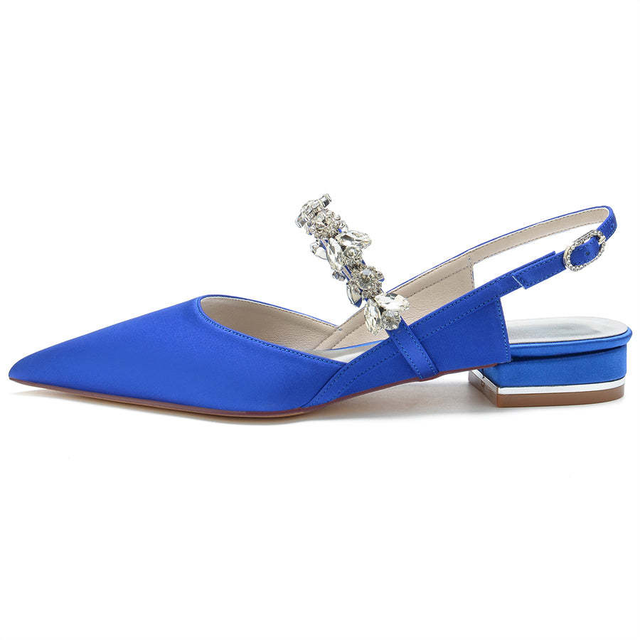 Bridal Shoes for Women with Rhinestone Straps and Pointed Toe Low Heel