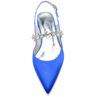 Bridal Shoes for Women with Rhinestone Straps and Pointed Toe Low Heel
