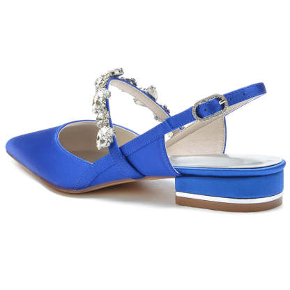 Bridal Shoes for Women with Rhinestone Straps and Pointed Toe Low Heel