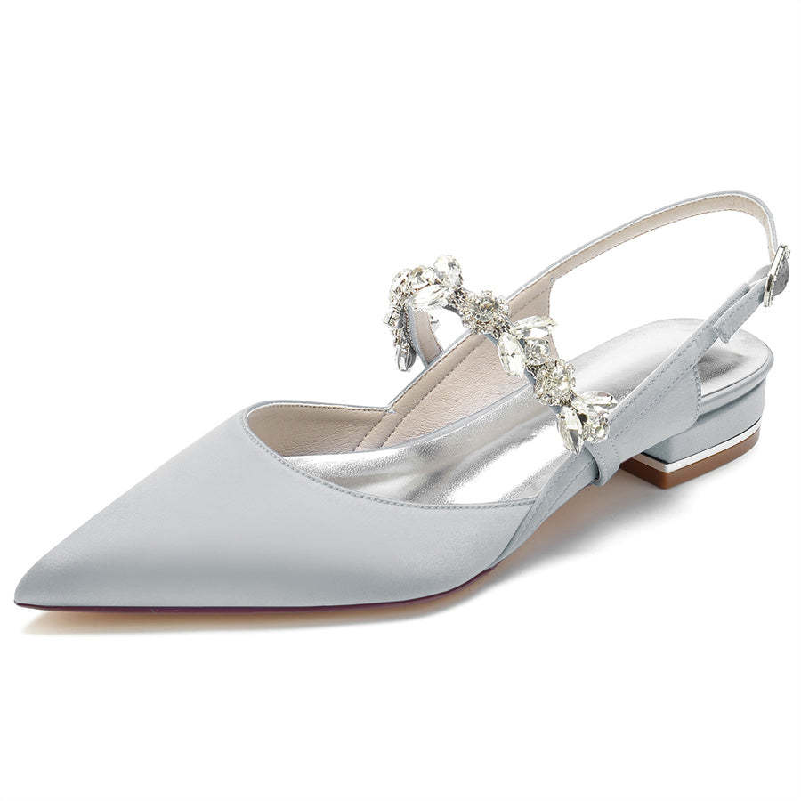 Bridal Shoes for Women with Rhinestone Straps and Pointed Toe Low Heel