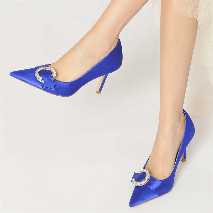 Elegant Pointed Toe Bridal Shoes for Women with Circle Rhinestones