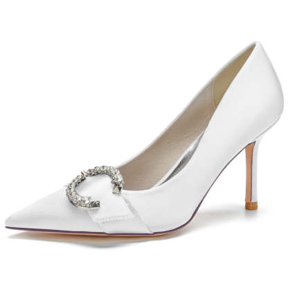 Elegant Pointed Toe Bridal Shoes for Women with Circle Rhinestones