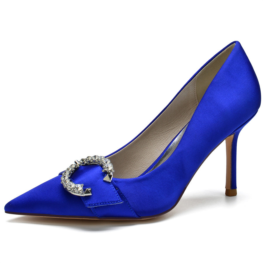 Elegant Pointed Toe Bridal Shoes for Women with Circle Rhinestones