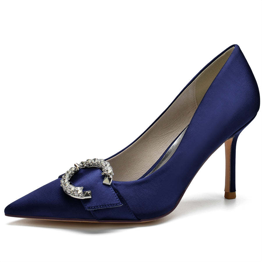 Elegant Pointed Toe Bridal Shoes for Women with Circle Rhinestones