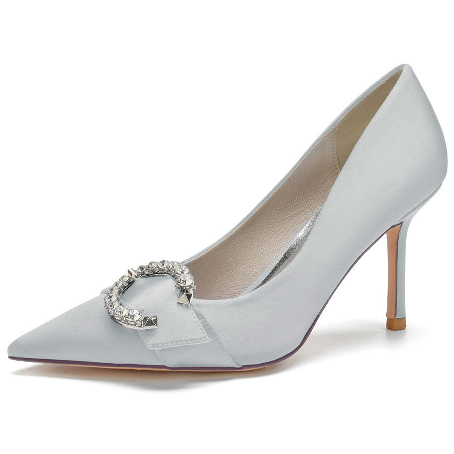 Elegant Pointed Toe Bridal Shoes for Women with Circle Rhinestones