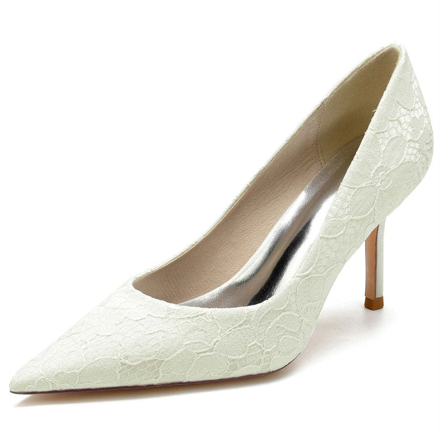 Bridal Stiletto Heel Shoes for Women with Pointed Toe and Lace