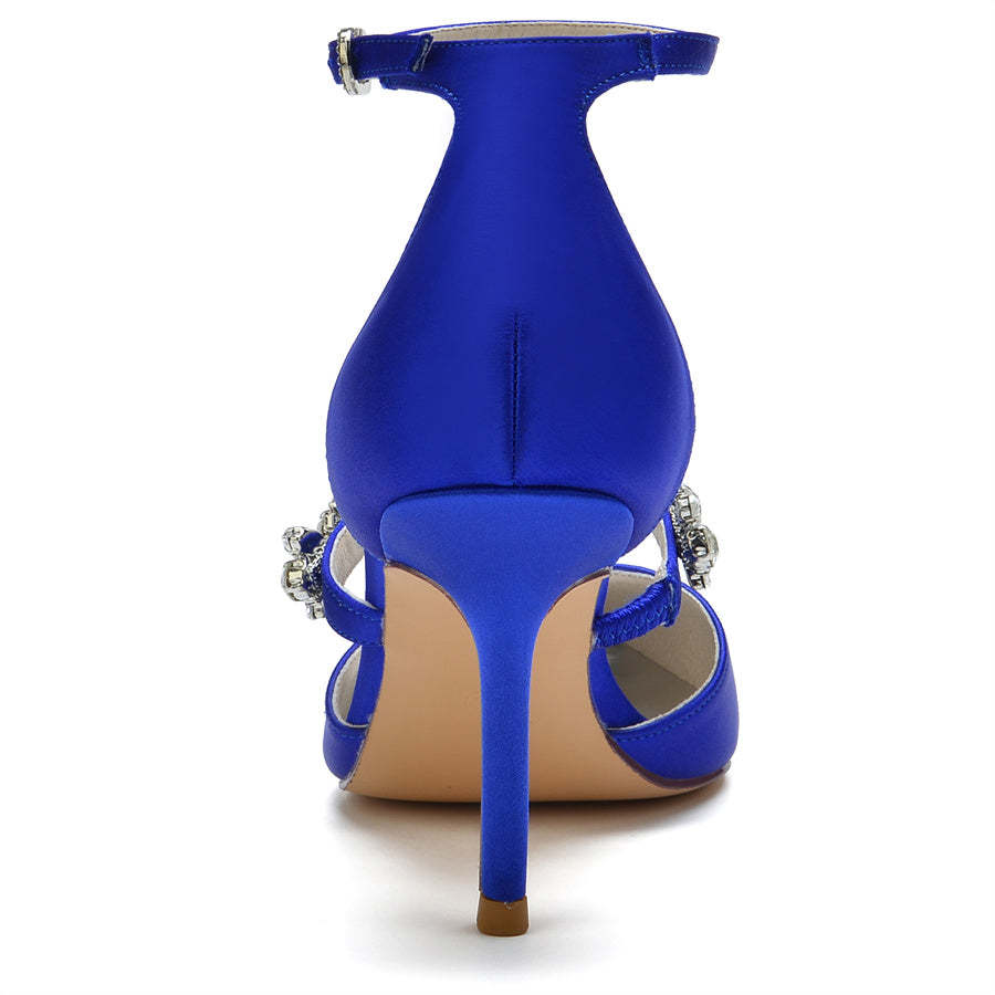 Bridal High Heel Shoes for Women with Crystal Strap and Pointed Toe Buckle