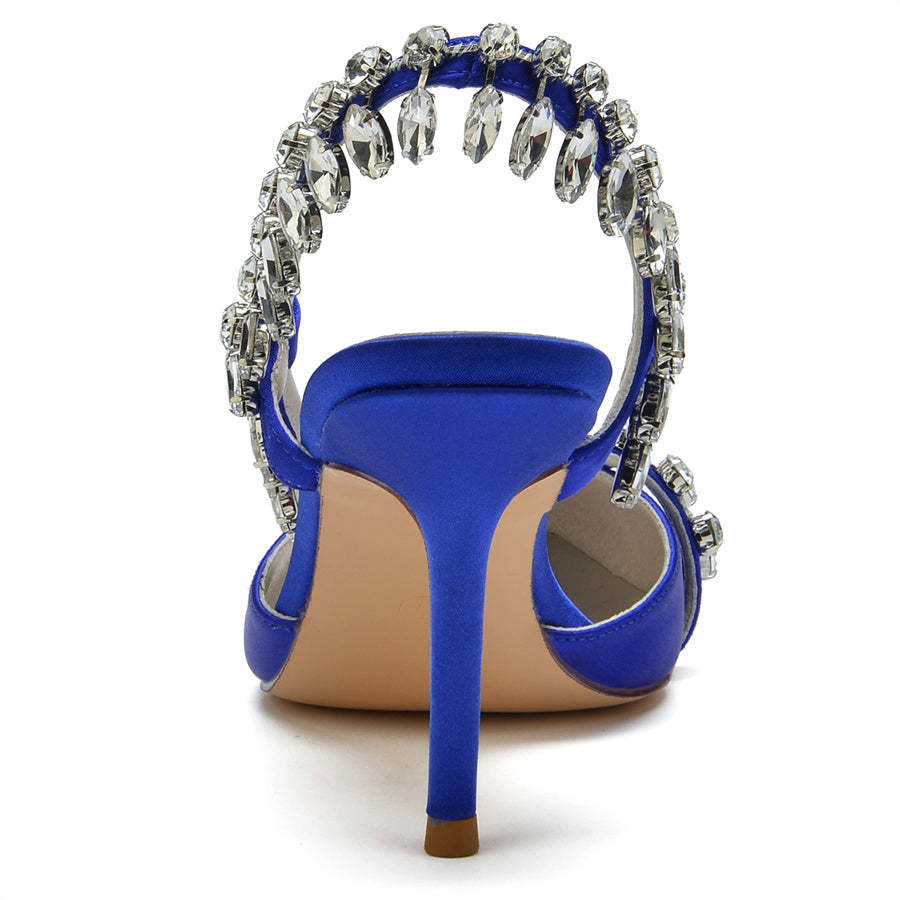 Bridal High Heel Shoes for Women with Pointed Toe Crystals and Tassel