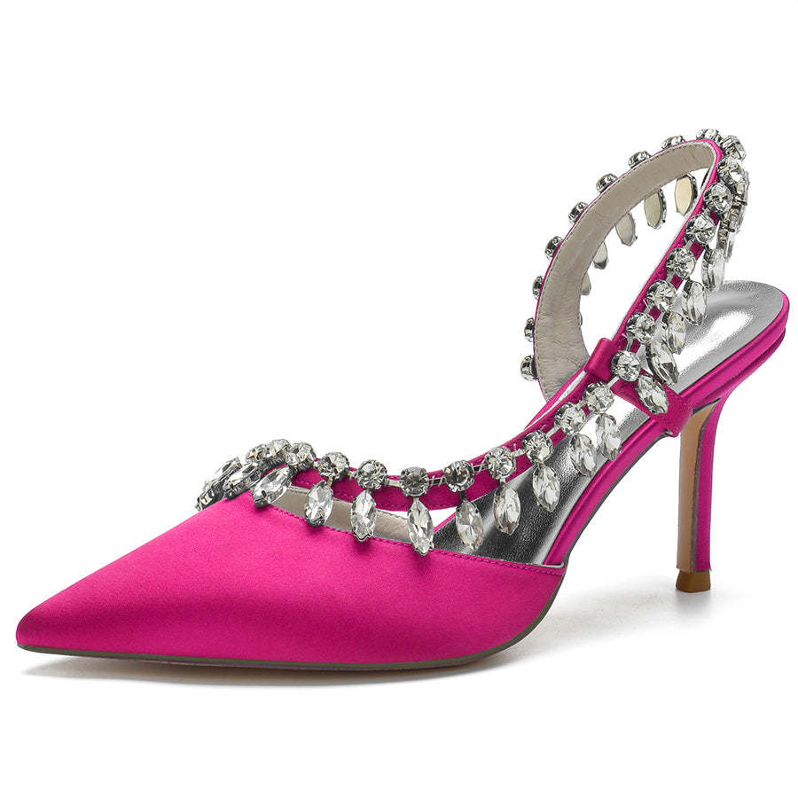 Bridal High Heel Shoes for Women with Pointed Toe Crystals and Tassel