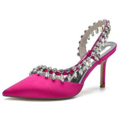 Bridal High Heel Shoes for Women with Pointed Toe Crystals and Tassel