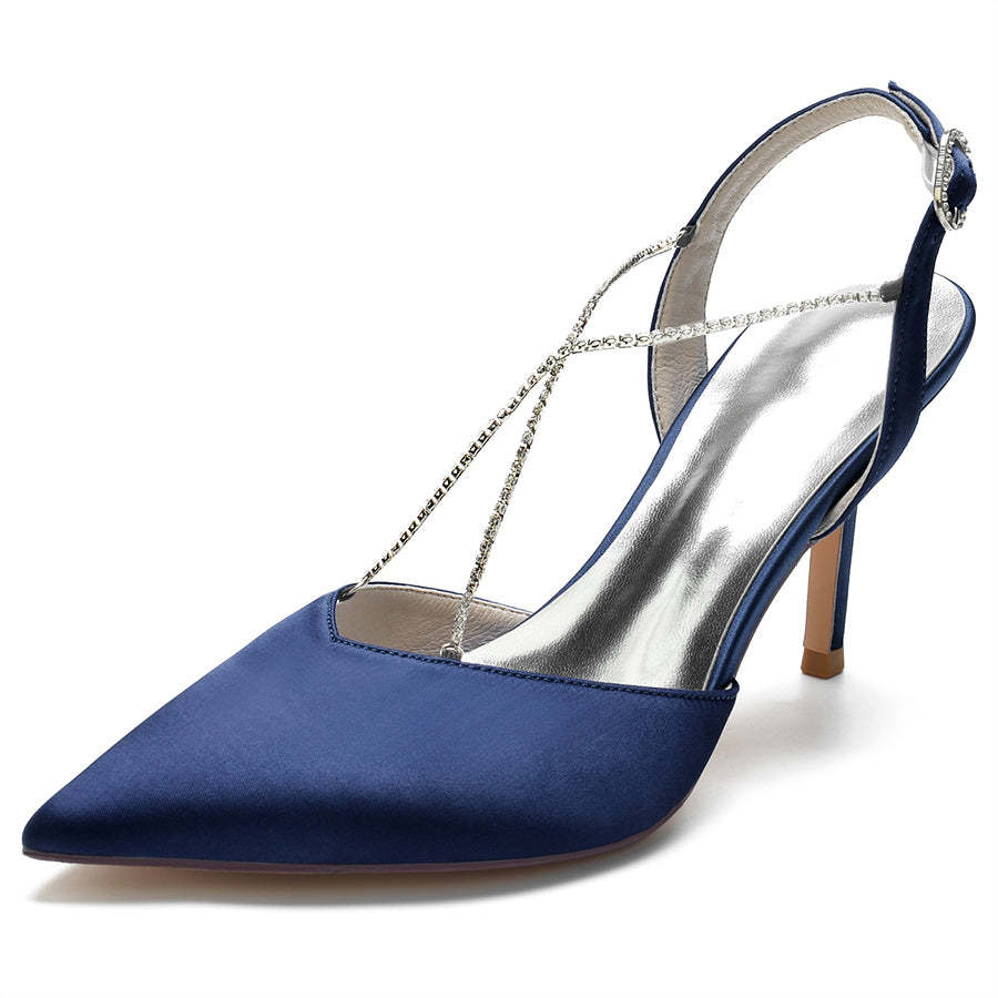 Bridal High Heel Shoes for Women with Cross Crystal Straps and Pointed Toes