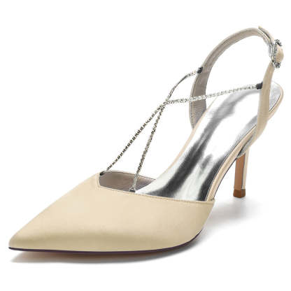 Bridal High Heel Shoes for Women with Cross Crystal Straps and Pointed Toes