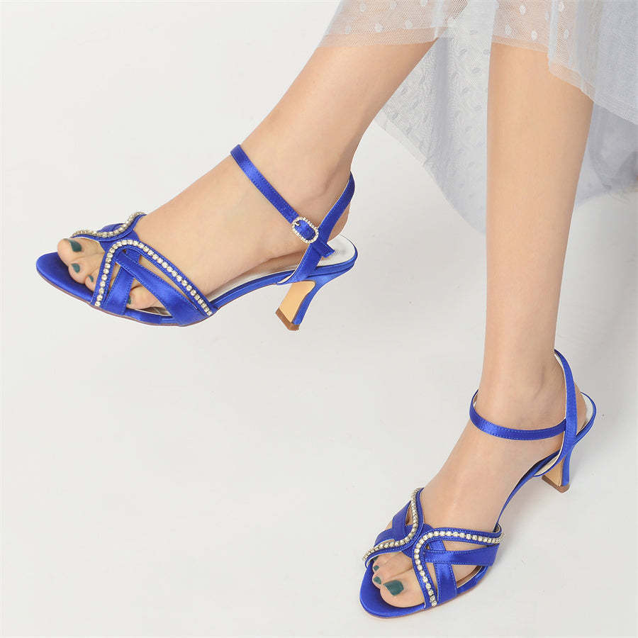 Bridal Shoes for Women with Crystals Mid Heel and Opened Toe