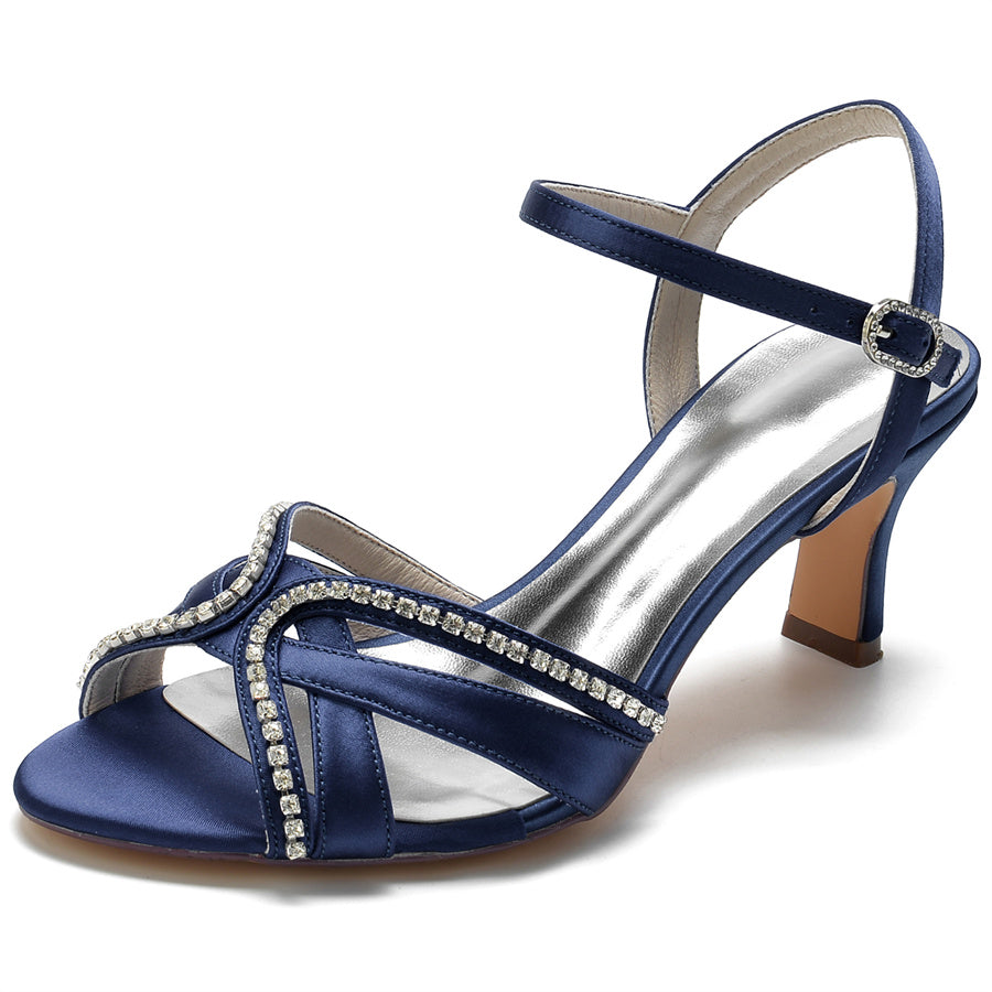 Bridal Shoes for Women with Crystals Mid Heel and Opened Toe