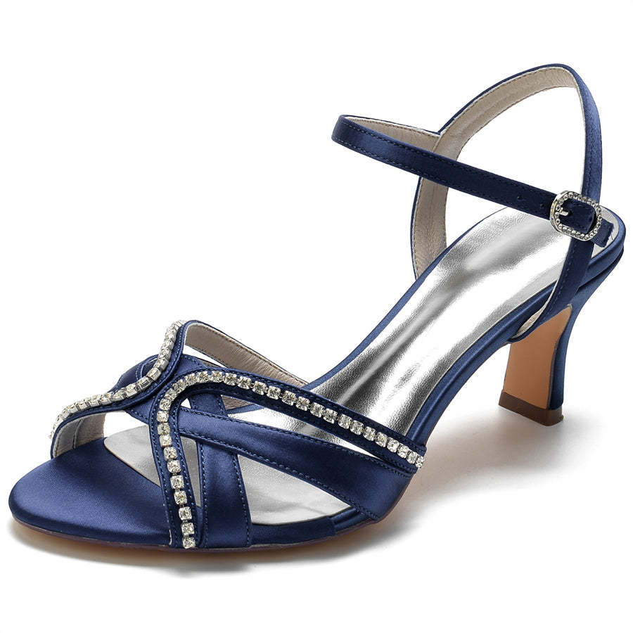 Bridal Shoes for Women with Crystals Mid Heel and Opened Toe