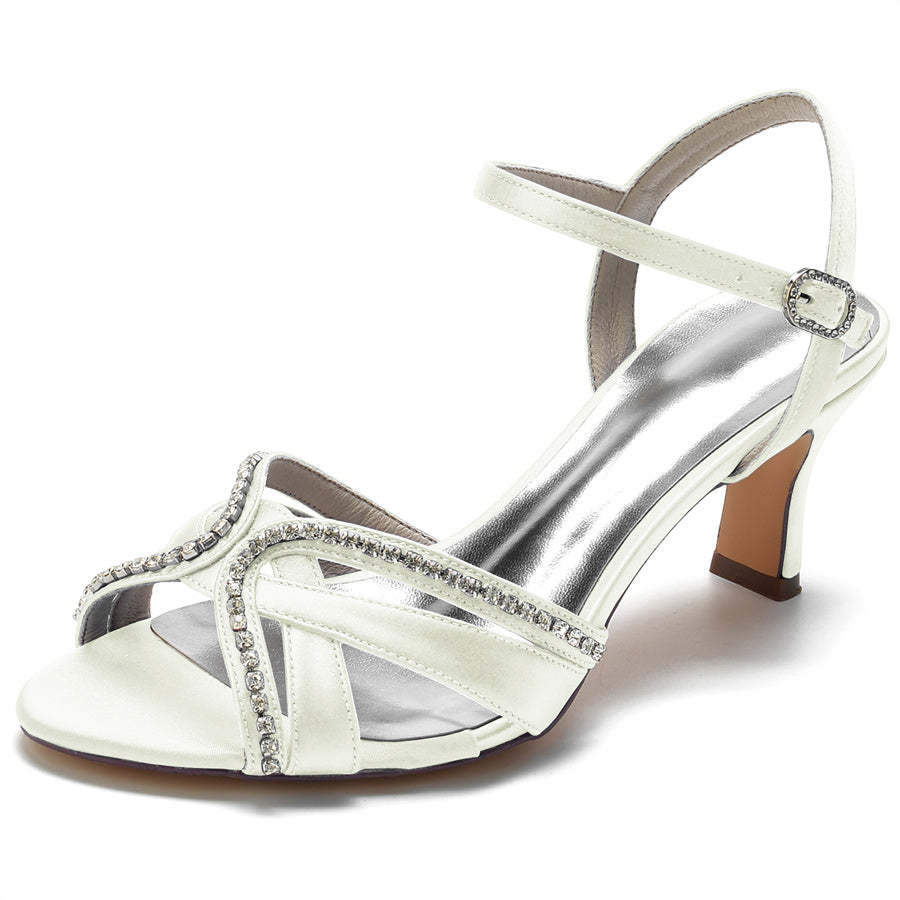 Bridal Shoes for Women with Crystals Mid Heel and Opened Toe
