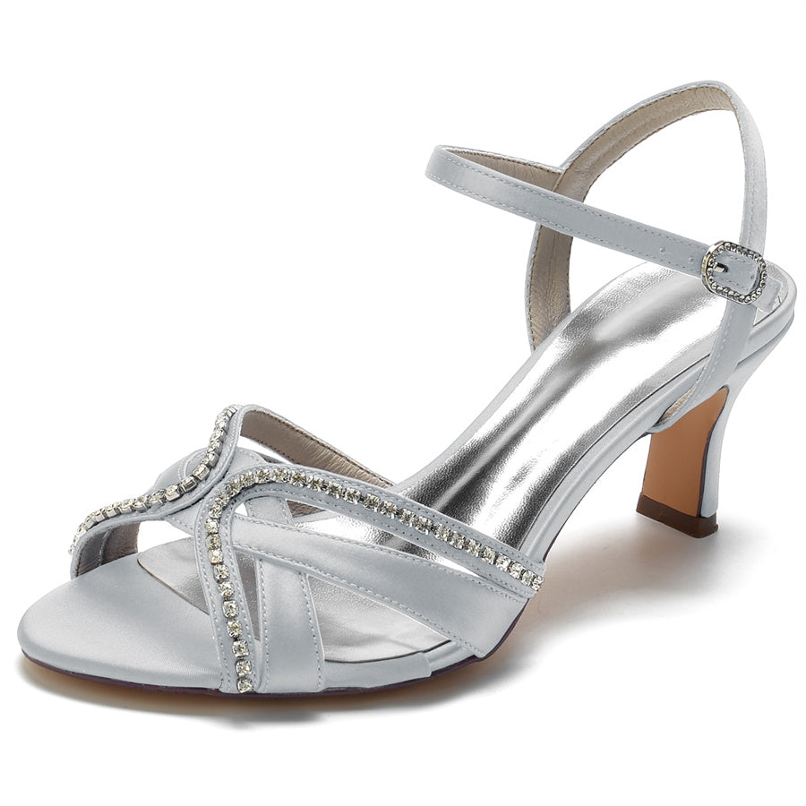 Bridal Shoes for Women with Crystals Mid Heel and Opened Toe