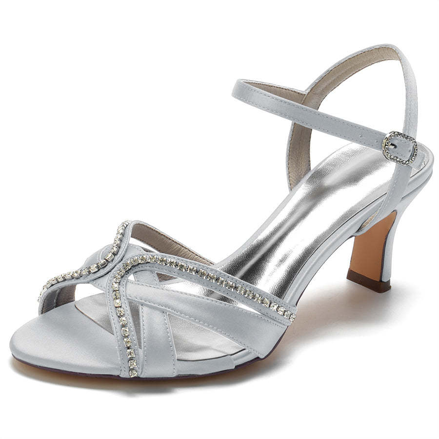 Bridal Shoes for Women with Crystals Mid Heel and Opened Toe