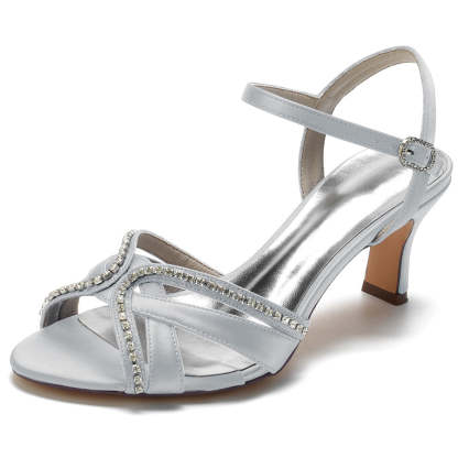 Bridal Shoes for Women with Crystals Mid Heel and Opened Toe