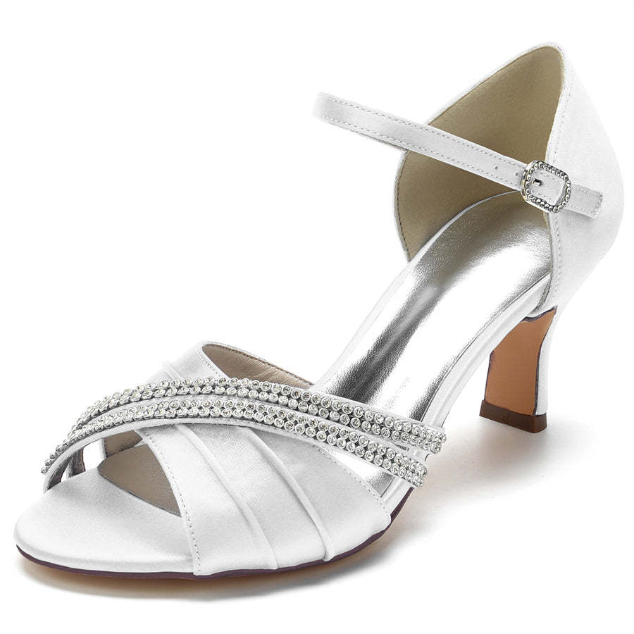 Elegant Open-Toe Bridal Shoes with Rhinestones for Women