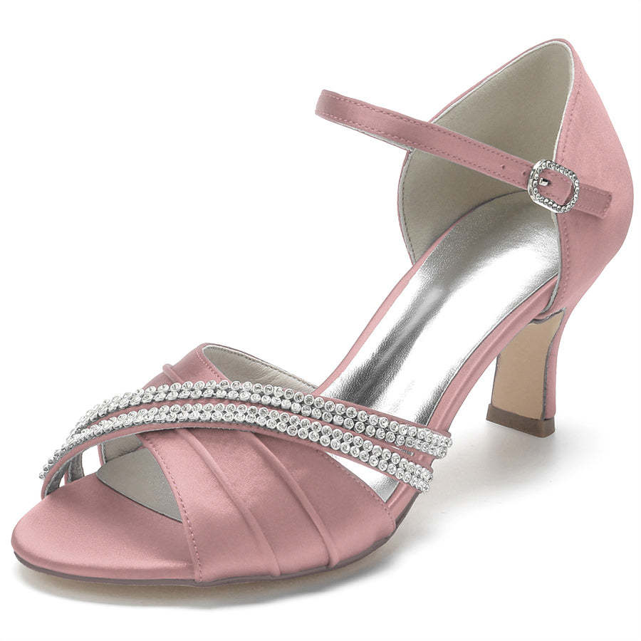 Elegant Open-Toe Bridal Shoes with Rhinestones for Women