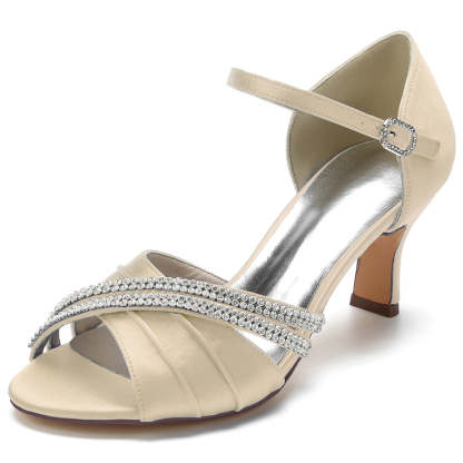Elegant Open-Toe Bridal Shoes with Rhinestones for Women