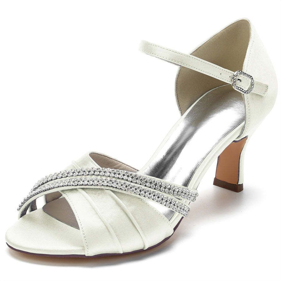 Elegant Open-Toe Bridal Shoes with Rhinestones for Women