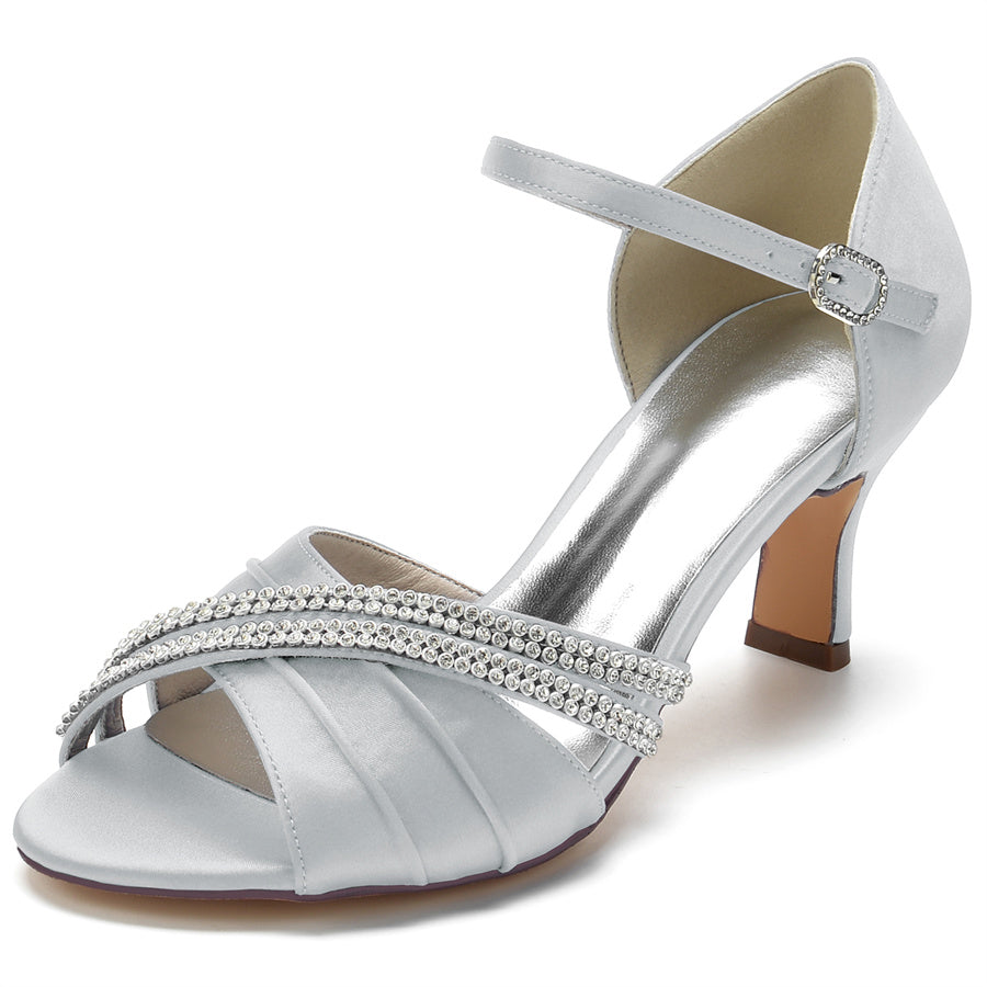 Elegant Open-Toe Bridal Shoes with Rhinestones for Women