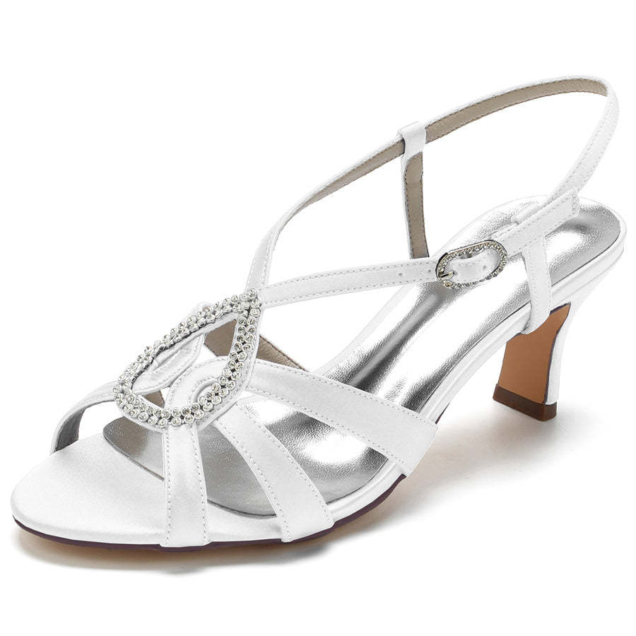 Bridal Shoes for Women with Teardrop Crystals – Mid Heel Open Toe Design