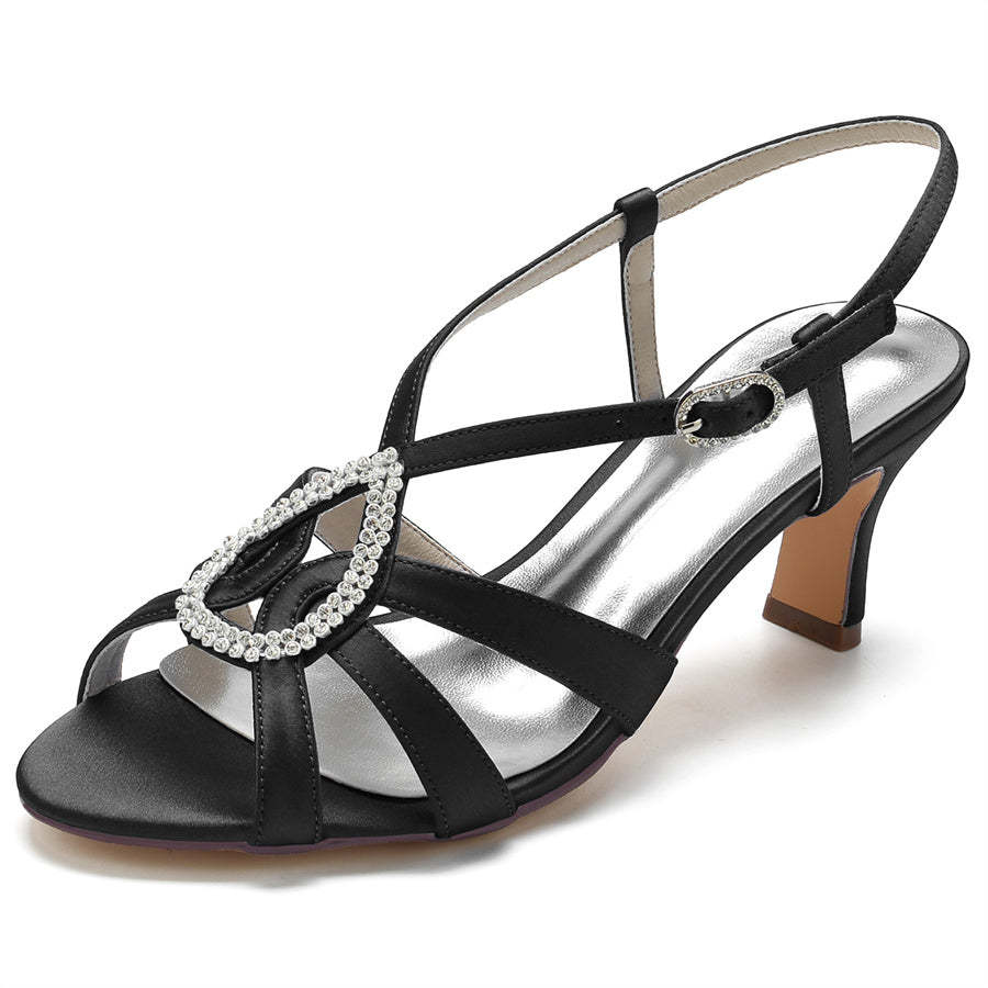 Bridal Shoes for Women with Teardrop Crystals – Mid Heel Open Toe Design