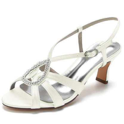 Bridal Shoes for Women with Teardrop Crystals – Mid Heel Open Toe Design