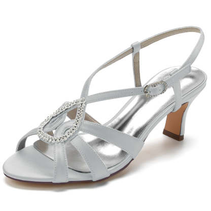 Bridal Shoes for Women with Teardrop Crystals – Mid Heel Open Toe Design