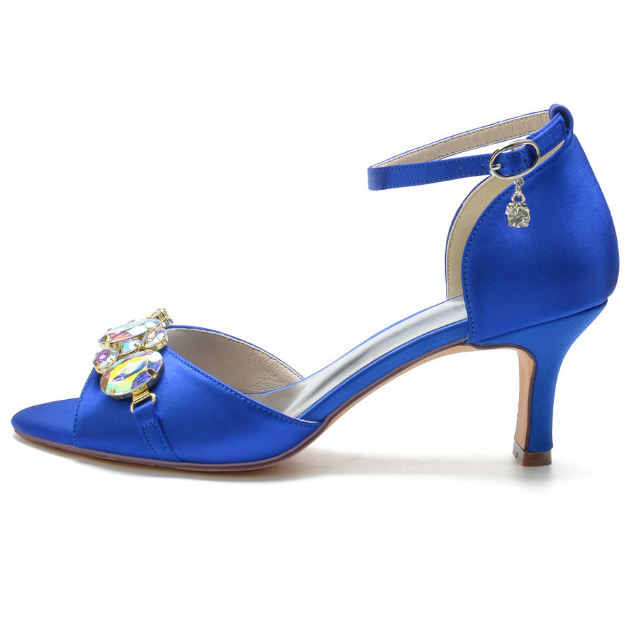 Bridal Peep Toe Mid Heel Shoes for Women with Colorful Crystals