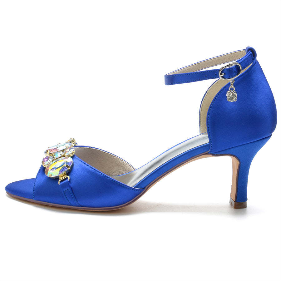 Bridal Peep Toe Mid Heel Shoes for Women with Colorful Crystals