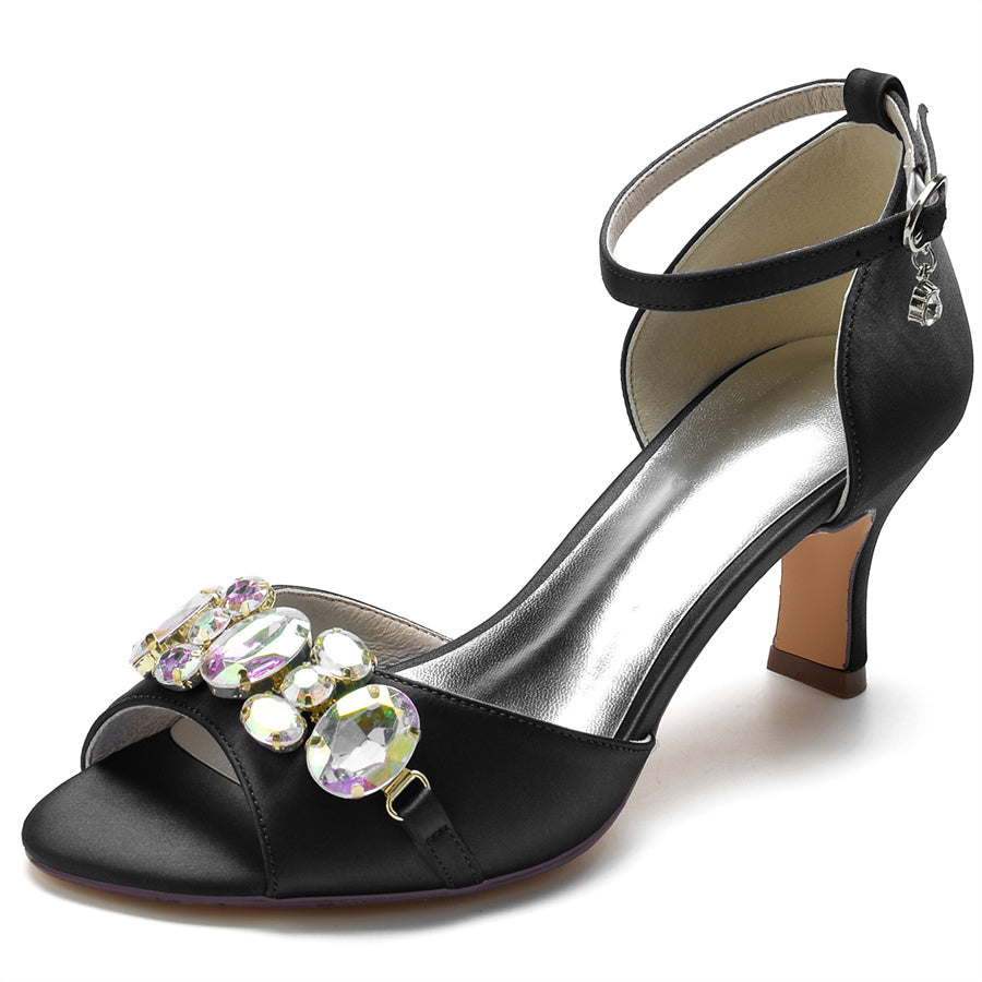 Bridal Peep Toe Mid Heel Shoes for Women with Colorful Crystals