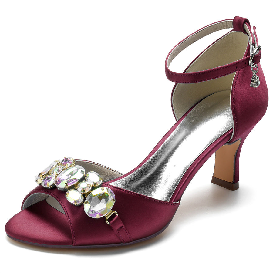 Bridal Peep Toe Mid Heel Shoes for Women with Colorful Crystals