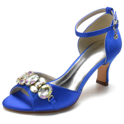 Bridal Peep Toe Mid Heel Shoes for Women with Colorful Crystals