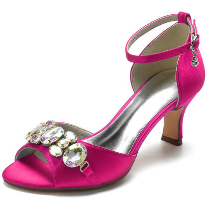 Bridal Peep Toe Mid Heel Shoes for Women with Colorful Crystals