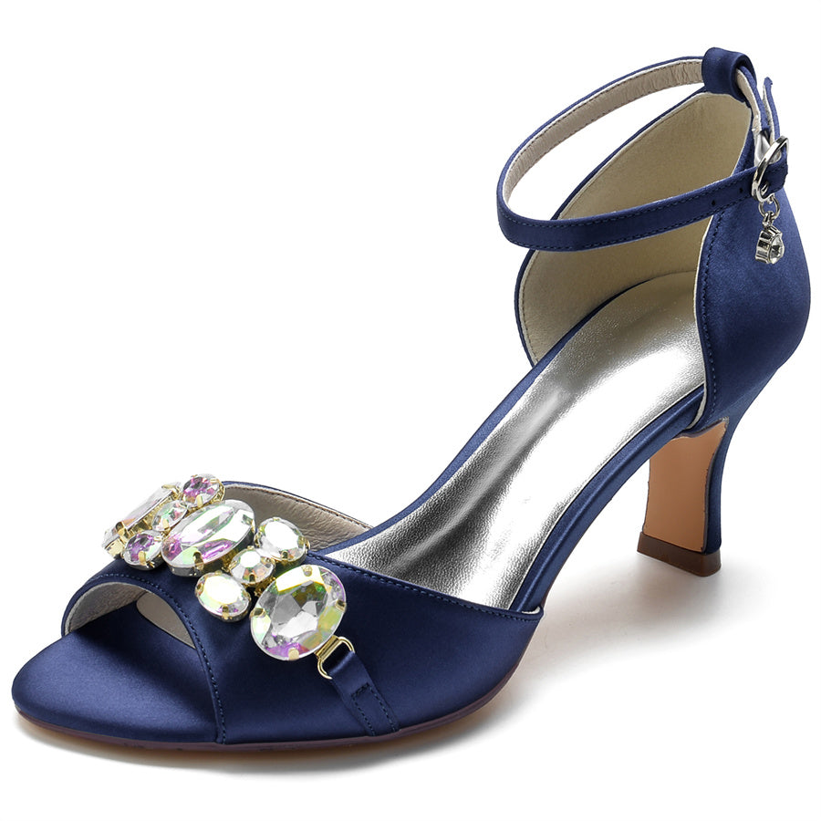 Bridal Peep Toe Mid Heel Shoes for Women with Colorful Crystals