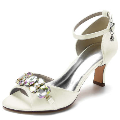 Bridal Peep Toe Mid Heel Shoes for Women with Colorful Crystals