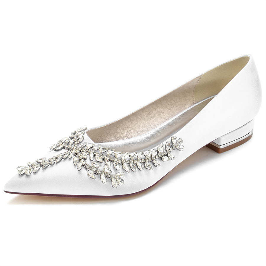Bridal Shoes for Women with Crystals Pointed Toe and Low Heel