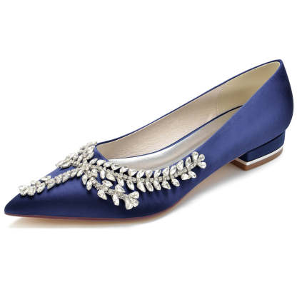 Bridal Shoes for Women with Crystals Pointed Toe and Low Heel
