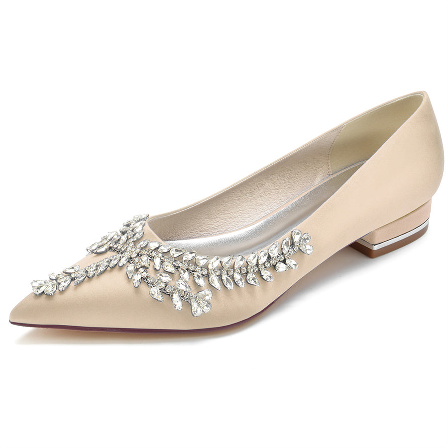 Bridal Shoes for Women with Crystals Pointed Toe and Low Heel